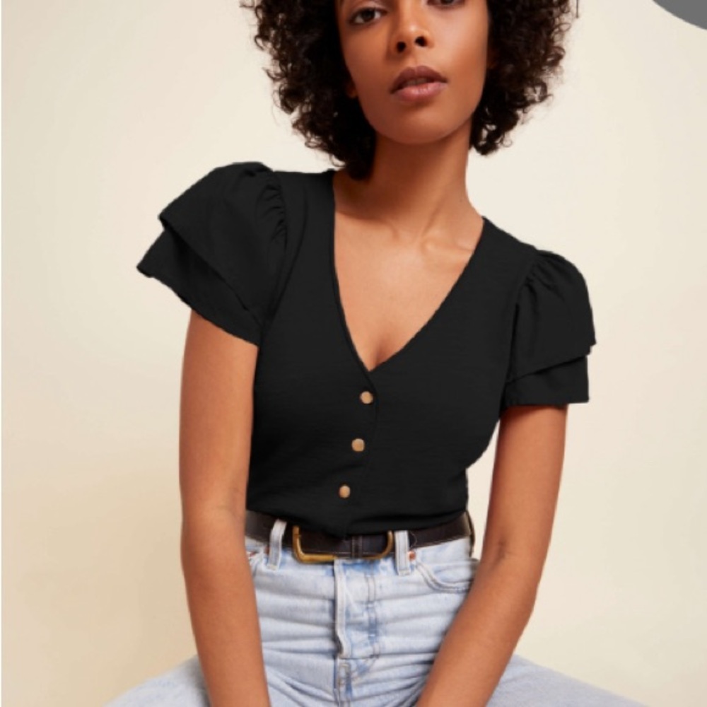 Nation LTD Maria Black Ruffle Top